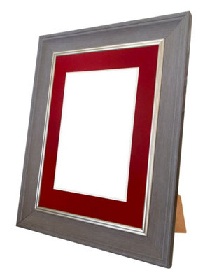 Scandi Slate Grey Frame with Red Mount for Image Size 10 x 8 Inch