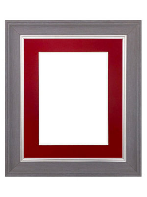 Scandi Slate Grey Frame with Red Mount for Image Size 14 x 11 Inch