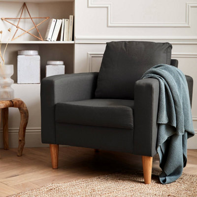 Scandi-style armchair with wooden legs - Bjorn - Dark Grey