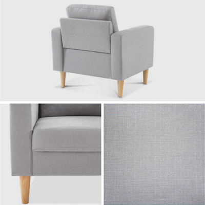 Scandi-style armchair with wooden legs - Bjorn - Light Grey