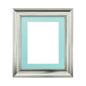 Scandi Vintage Silver Frame with Blue Mount for Image Size 10 x 4 Inch