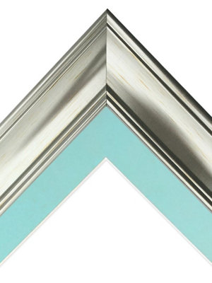 Scandi Vintage Silver Frame with Blue Mount for Image Size 16 x 12 Inch