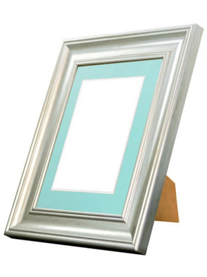 Scandi Vintage Silver Frame with Blue Mount for Image Size 9 x 7 Inch