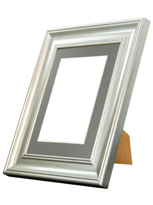 Scandi Vintage Silver Frame with Dark Grey Mount for Image Size 5 x 3.5 Inch