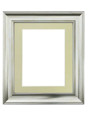 Scandi Vintage Silver Frame with Light Grey Mount for Image Size 16 x 12 Inch
