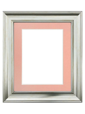 Scandi Vintage Silver Frame with Pink Mount for Image Size 14 x 8 Inch
