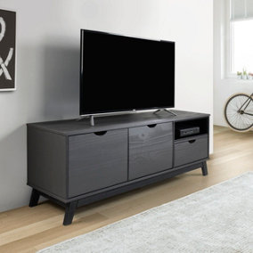 Scandian Large Widescreen Tv Video Media Unit Grey Solid Pine 140cm 2 Doors 1 Drawer