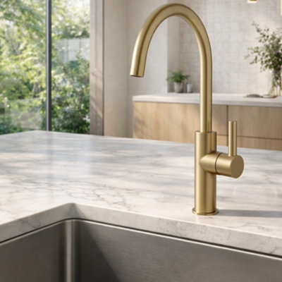 Scarba Swan Spout Kitchen Mixer Tap Antique Brass - Single Lever ...
