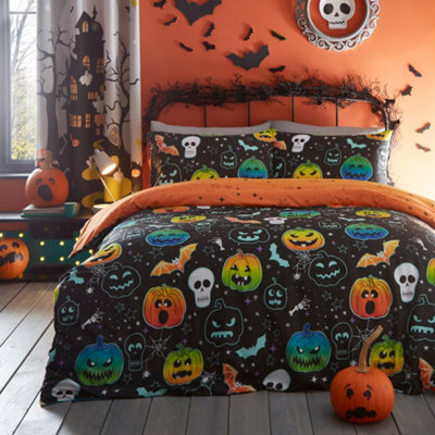 Scary Pumpkins Glow in the Dark halloween Duvet Cover Set