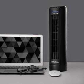 Schallen 15" Electric Air Cooling Quiet Oscillation Floor Desk Mini Tower Fan with Timer & Speed Settings in Black