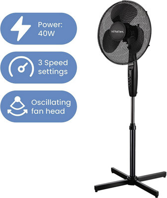 Schallen 16" Electric Oscillating Floor Standing Tall Pedestal Air Cooling Fan in BLACK