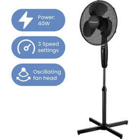 Schallen 16" Electric Oscillating Floor Standing Tall Pedestal Air Cooling Fan in BLACK