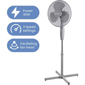 Schallen 16" Electric Oscillating Floor Standing Tall Pedestal Air Cooling Fan in GREY