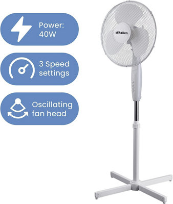 Schallen 16" Electric Oscillating Floor Standing Tall Pedestal Air Cooling Fan in WHITE