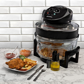 Schallen 17L 2 in 1 Deluxe Black & Glass Air Fryer Deep Fat Free Frying Healthy Halogen Cooker + Accessories Included