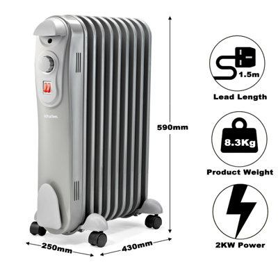 Schallen 2000W 9 Fin Portable Electric Slim Oil Filled Radiator Heater with Adjustable Temperature