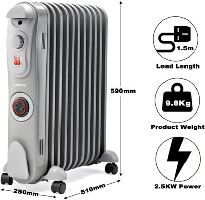 Schallen 2500W 11 Fin Portable Electric Slim Oil Filled Radiator Heater  with Adjustable Temperature | DIY at Bu0026Q