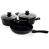 Schallen 5 Pcs Non Stick Forged Ceramic Cookware Full Pan Set with Lids- Black