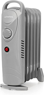 Schallen 800W 6 Fin Mini Small Portable Electric Slim Oil Filled Radiator Heater with Adjustable Temperature- GREY