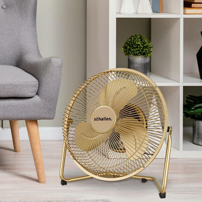 Schallen 9" Metal High Velocity Cold Air Circulator Adjustable Floor Fan with 3 Speed Settings - Champagne Gold