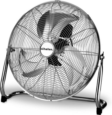 Schallen Chrome Silver Metal High Velocity Cold Air Circulator Adjustable Floor Fan with 3 Speed Settings - Large 18"