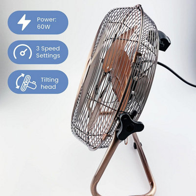 Schallen Copper Metal High Velocity Cold Air Circulator Adjustable Floor Fan with 3 Speed Settings - 14"
