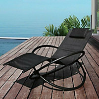 Schallen Garden & Outdoor Breathable Heavy Duty Steel Rocking Folding Lounger Chair with Pillow (Black)