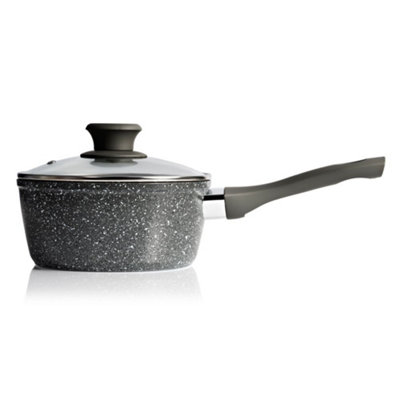 Schallen Grey Marble Non Stick Cookware Frying Pan Saucepan Pot Set with Soft Handle