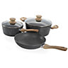 Schallen Grey Marble Non Stick Cookware Frying Pan Saucepan Pot Set with Wooden Handle