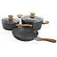 Schallen Grey Marble Non Stick Cookware Frying Pan Saucepan Pot Set with Wooden Handle