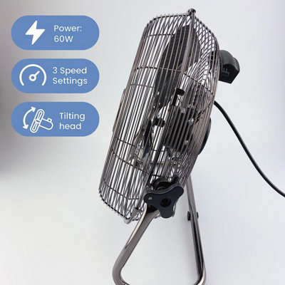 Schallen Gunmetal Grey Black Metal High Velocity Cold Air Circulator Adjustable Floor Fan with 3 Speed Settings - 14"