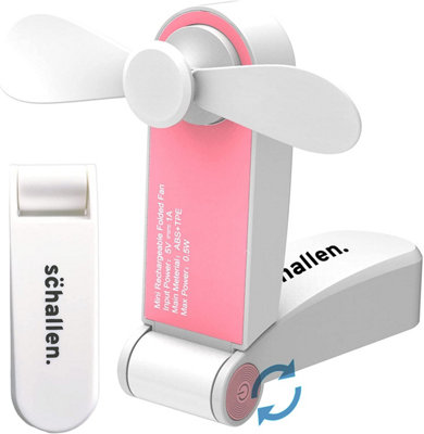 Schallen Handheld Mini Fan Portable Folding Pocket Fan USB Rechargeable Electric Charging Desk Fan- Pink