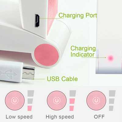 Schallen Handheld Mini Fan Portable Folding Pocket Fan USB Rechargeable Electric Charging Desk Fan- Pink