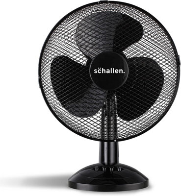 Schallen Home & Office Electric 12" 3 Speed Electric Tilt Oscillating Worktop Desk Table Air Cooling Fan in BLACK