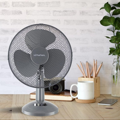 Schallen Home & Office Electric 12" 3 Speed Electric Tilt Oscillating Worktop Desk Table Air Cooling Fan in GREY
