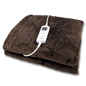 Schallen Luxury Soft Heated Warm Throw Over Blanket with Timer & 10 Heat Settings- Brown