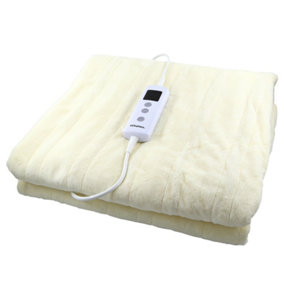 Schallen Luxury Soft Heated Warm Throw Over Blanket with Timer & 10 Heat Settings- Cream