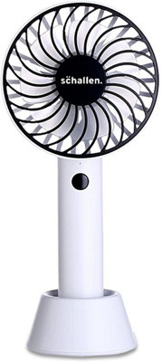 Schallen Mini Portable Travel Hand Held Fan Battery Powered USB Rechargeable Lightweight Handheld Electric Charging Fan- White