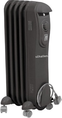 Schallen Oil Filled Radiator 1000W 5 Fin Portable Heater with Thermostat - BLACK