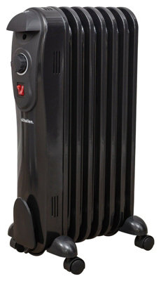 Schallen Oil Filled Radiator 1500W 7 Fin Portable Heater with Thermostat - BLACK