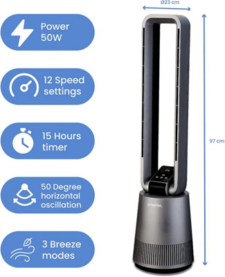 Schallen Oscillating Bladeless Modern LED Touch Button Tall Floor Standing Tower Fan with Remote Control