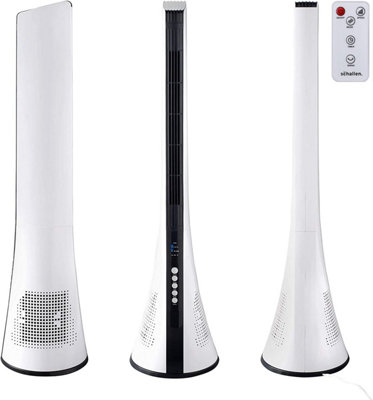 Schallen Oscillating Bladeless Modern Slimline Tower Fan with Remote Control, 3 Speeds, Timer & Sleep Mode - White