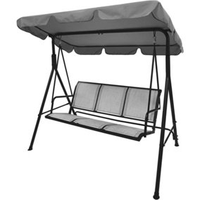 Schallen Outdoor Garden 3 Seater Hammock Swing Seat Chair with Black Frame & Grey Canopy