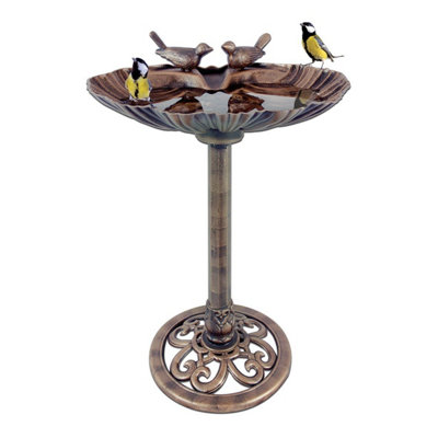 Schallen Plastic Bronze Metal Effect Garden Clam Shell Bird Bath with Stones