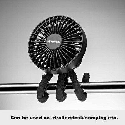 Schallen Rechargeable 4 Way Portable Clip on, Handheld Lightweight Fan for Pram, Car Seat, Desk, Office (Black)