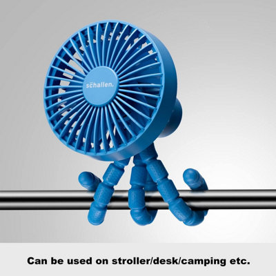 Schallen Rechargeable 4 Way Portable Clip on, Handheld Lightweight Fan for Pram, Car Seat, Desk, Office (Blue)