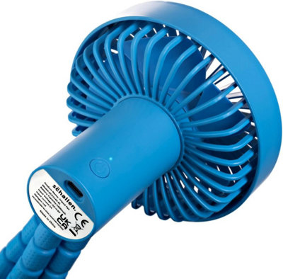 Schallen Rechargeable 4 Way Portable Clip on, Handheld Lightweight Fan for Pram, Car Seat, Desk, Office (Blue)