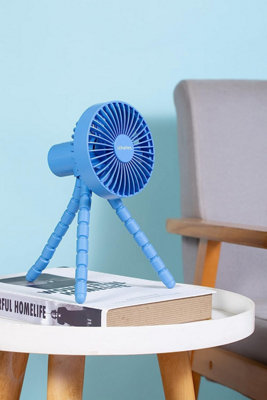 Schallen Rechargeable 4 Way Portable Clip on, Handheld Lightweight Fan for Pram, Car Seat, Desk, Office (Blue)
