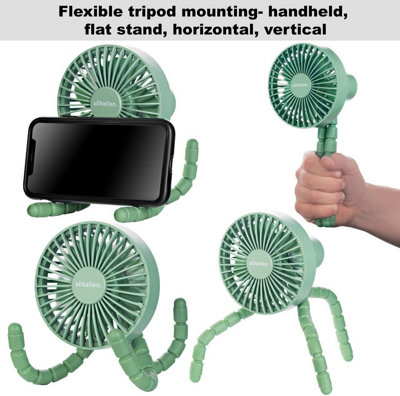 Schallen Rechargeable 4 Way Portable Clip on, Handheld Lightweight Fan for Pram, Car Seat, Desk, Office (Green)