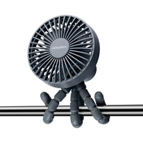 Schallen Rechargeable 4 Way Portable Clip on, Handheld Lightweight Fan for Pram, Car Seat, Desk, Office (Grey)